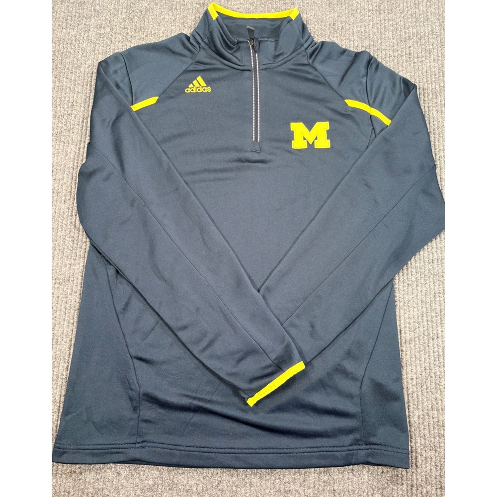 Adidas Michigan Wolverines Mens Small Navy Blue Climalite 1/4 Zip Pullover 6918A